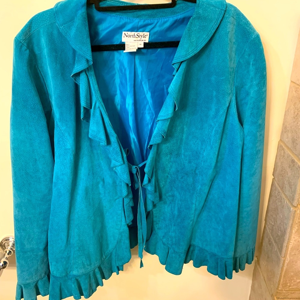 Blue teal leather jacket